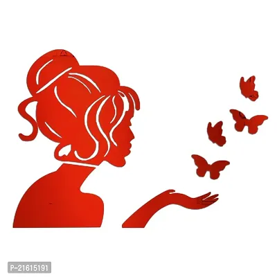 DeCorner - Angel Fairy with Butterfly Red | 3D Mirror Decorative Acrylic Wall Sticker Size- (45x34) Cm - Mirror Stickers for Wall | Acrylic Stickers | Wall Mirror Sticker | Wall Stickers for Home