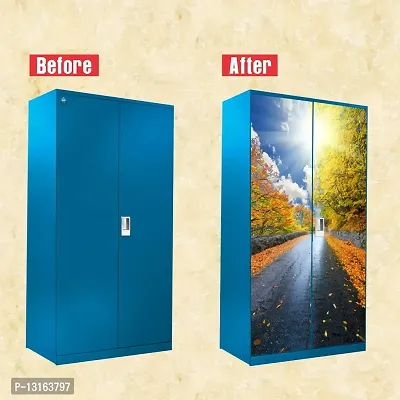 Self Adhesive Almirah Stickers, Wall Stickers, Decorative Sticker Wallpaper for Home Wardrobe Doors (FootPaathAlmira) PVC Vinyl Size Large (39 x 84 Inch)-thumb4