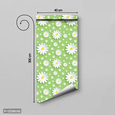 Self Adhesive Wallpapers (GreenAndWhiteFlower) Wall Stickers Extra Large (300x40cm) for Bedroom | Livingroom | Kitchen | Hall Etc-thumb2