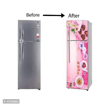 Self Adhesive Fridge Sticker Single/Double Door Full Size (160x60) Cm Fridge Stickers | Refrigerator Wall Stickers for Kitchen Decoration | Sticker for Fridge Door (ChoclateHeart)-thumb5