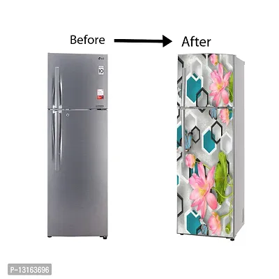 Self Adhesive Fridge Sticker Single/Double Door Full Size (160x60) Cm Fridge Stickers | Refrigerator Wall Stickers for Kitchen Decoration | Sticker for Fridge Door (MultiHexagon)-thumb5