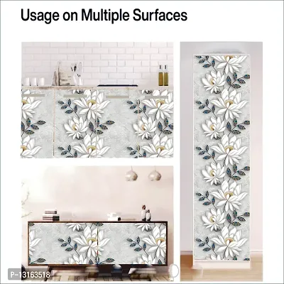 Self Adhesive Wallpapers (SilverLotusFlower) Wall Stickers Extra Large (300x40cm) for Bedroom | Livingroom | Kitchen | Hall Etc-thumb5