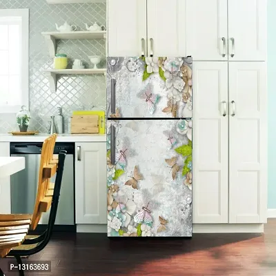 Self Adhesive Fridge Sticker Single/Double Door Full Size (160x60) Cm Fridge Stickers | Refrigerator Wall Stickers for Kitchen Decoration | Sticker for Fridge Door (MarbleFlower)