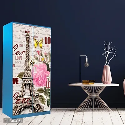 Self Adhesive Almirah Stickers, Wall Stickers, Decorative Sticker Wallpaper for Home Wardrobe Doors (LoveEiffelTowerAlmira) PVC Vinyl Size Large (39 x 84 Inch)