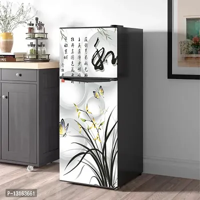 Self Adhesive Fridge Sticker Single/Double Door Full Size (160x60) Cm Fridge Stickers | Refrigerator Wall Stickers for Kitchen Decoration | Sticker for Fridge Door (ChineseGrass)-thumb3