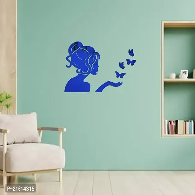 DeCorner - Angel Fairy with Butterfly Blue | 3D Mirror Decorative Acrylic Wall Sticker Size- (45x34) Cm - Wall Mirror Sticker | Mirror Stickers for Wall | Acrylic Stickers | Wall Stickers for Home |