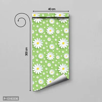 Self Adhesive Wallpapers (GreenAndWhiteFlower) Wall Stickers Extra Large (300x40cm) for Bedroom | Livingroom | Kitchen | Hall Etc-thumb2