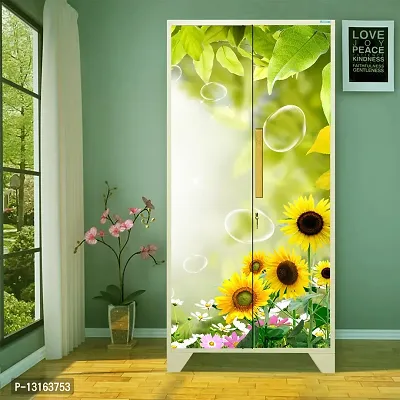 Self Adhesive Almirah Stickers, Wall Stickers, Decorative Sticker Wallpaper for Home Wardrobe Doors (BubbleSunflowerAlmira) PVC Vinyl Size Large (39 x 84 Inch)