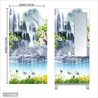 Self Adhesive Almirah Stickers, Wall Stickers, Decorative Sticker Wallpaper for Home Wardrobe Doors (WhiteWaterfallAlmira) PVC Vinyl Size Large (39 x 84 Inch)-thumb3