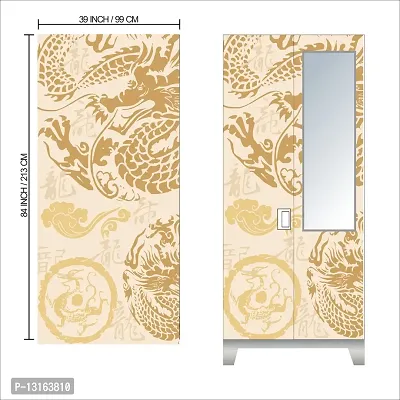 Self Adhesive Almirah Stickers, Wall Stickers, Decorative Sticker Wallpaper for Home Wardrobe Doors (GoldenDragonAlmira) PVC Vinyl Size Large (39 x 84 Inch)-thumb2