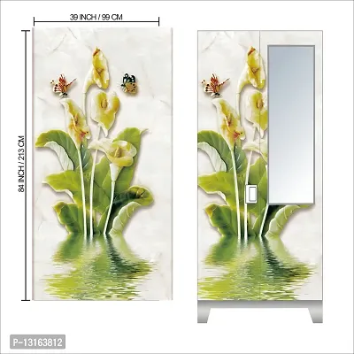Self Adhesive Almirah Stickers, Wall Stickers, Decorative Sticker Wallpaper for Home Wardrobe Doors (GreenPlantWaterAlmira) PVC Vinyl Size Large (39 x 84 Inch)-thumb2