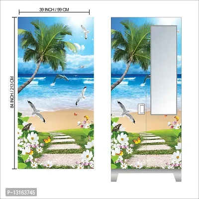 Self Adhesive Almirah Stickers, Wall Stickers, Decorative Sticker Wallpaper for Home Wardrobe Doors (BeachAlmira) PVC Vinyl Size Large (39 x 84 Inch)-thumb2