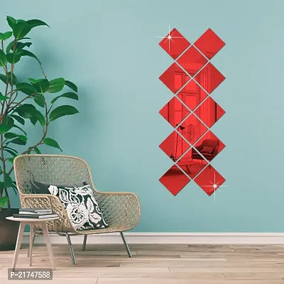 14 Big Square Red Mirror for Wall Stickers Large Size (15x15) Cm Acrylic Mirror Wall Decor Sticker for Bathroom Mirror |Bedroom | Living Room Decoration Items