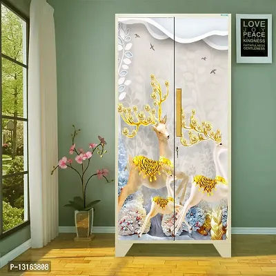 Self Adhesive Almirah Stickers, Wall Stickers, Decorative Sticker Wallpaper for Home Wardrobe Doors (GoldenDeerAlmira) PVC Vinyl Size Large (39 x 84 Inch)