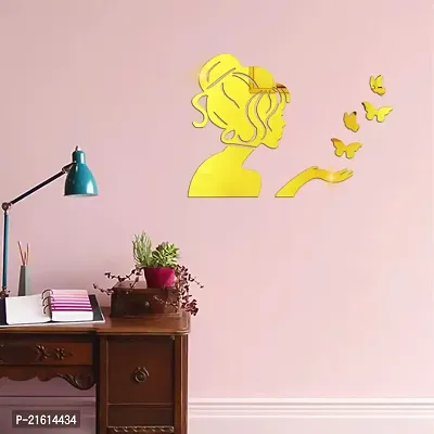 DeCorner - Angel Fairy with Butterfly Gold | 3D Mirror Decorative Acrylic Wall Sticker Size- (45x34) Cm - Mirror Stickers for Wall | Wall Stickers for Home | Acrylic Stickers | Wall Mirror Sticker-thumb0