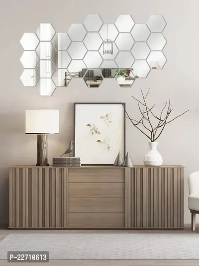 Premium Quality 30 Super Hexagon Silver Wall Decor Acrylic Mirror For Wall Stickers For Bedroom - Mirror Stickers For Wall Big Size Cm Acrylic Sticker For Home Decoration-thumb0