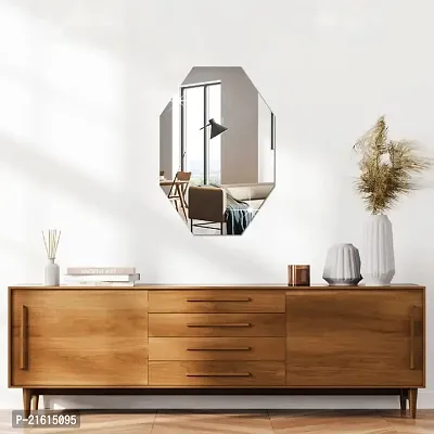 DeCorner -Self Adhesive Plastic Basin Mirror for Wall Stickers (30x20) cm Frameless Flexible Mirror for Bathroom | Bedroom | Living Room ( WD | Octagon Mirror) Mirror Wall Decor