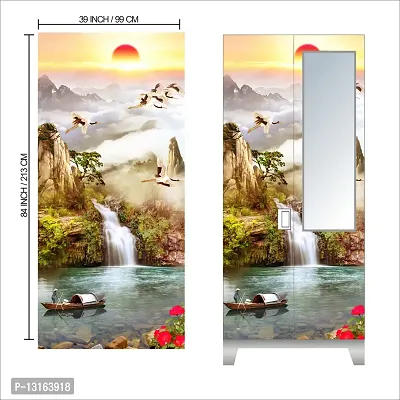 Self Adhesive Almirah Stickers, Wall Stickers, Decorative Sticker Wallpaper for Home Wardrobe Doors (NatureSunsetAlmira) PVC Vinyl Size Large (39 x 84 Inch)-thumb2