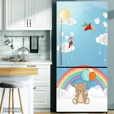 Self Adhesive Fridge Sticker Single/Double Door Full Size (160x60) Cm Fridge Stickers | Refrigerator Wall Stickers for Kitchen Decoration | Sticker for Fridge Door (RainbowTeddy)