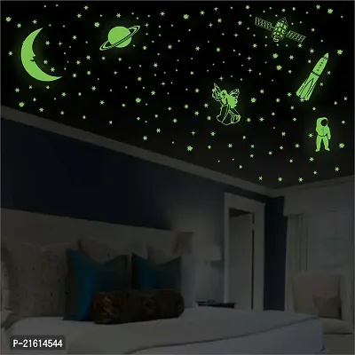 DeCorner Glow in The Dark Vinyl Fluorescent Night Glow Stickers in The Dark Star Space Wall Stickers | Radium Stickers for Bedroom R- Night Glow Radium Sheet (Pack of 134 Stars Big and Small, Green)