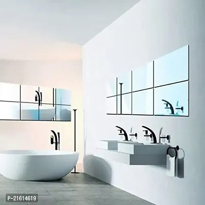 DeCorner- 8 Very Big Square Silver Mirror Wall Stickers for Wall Size (15x15) Cm Acrylic Mirror for Wall Stickers for Bedroom | Bathroom | Living Room Decoration Items (Pack of -8VeryBigSquareSilver)