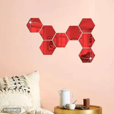 Premium Quality 8 Super Hexagon Red Wall Decor Acrylic Mirror For Wall Stickers For Bedroom - Mirror Stickers For Wall Big Size Cm Acrylic Sticker For Home Decoration