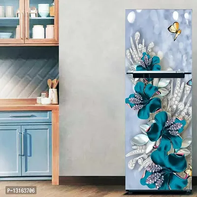 Self Adhesive Fridge Sticker Single/Double Door Full Size (160x60) Cm Fridge Stickers | Refrigerator Wall Stickers for Kitchen Decoration | Sticker for Fridge Door (PuppyBlueFlower)