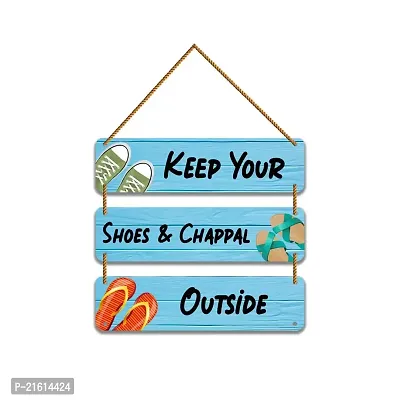 DeCorner Decorative Wooden Printed all Hanger | Wall Hanging Decor | Wall Decor | Wall Decorative Showpiece (30x30) Cm Wall Decor Hanging| Funky Slogan (Keep Your Shoes Chappal Outside).