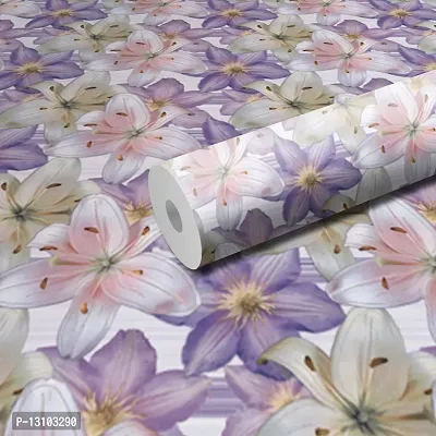 WALLWEAR - Self Adhesive Wallpaper For Walls And Wall Sticker For Home D&eacute;cor (PurpleFlower) Extra Large Size (300x40cm) 3D Wall Papers For Bedroom, Livingroom, Kitchen, Hall, Office Etc Decorations