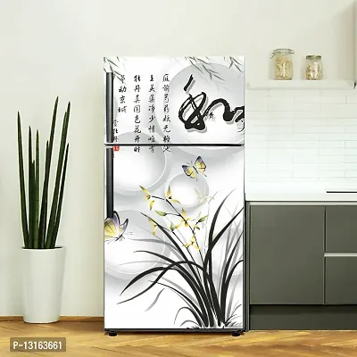 Self Adhesive Fridge Sticker Single/Double Door Full Size (160x60) Cm Fridge Stickers | Refrigerator Wall Stickers for Kitchen Decoration | Sticker for Fridge Door (ChineseGrass)-thumb0