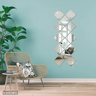 DeCorner- 14 Very Big Square Silver Mirror Wall Stickers For Wall Size (15x15)Cm Acrylic Mirror For Wall Stickers for Bedroom | Bathroom | Living Room Decoration Items (Pack of -14VeryBigSquareSilver)