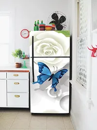 Self Adhesive Fridge Sticker Single/Double Door Full Size (160x60) Cm Fridge Stickers | Refrigerator Wall Stickers for Kitchen Decoration | Sticker for Fridge Door (WhiteGulab)-thumb2