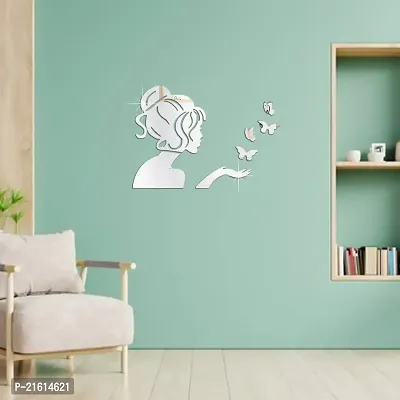 DeCorner - Angel Fairy with Butterfly Silver | 3D Mirror Decorative Acrylic Wall Sticker Size- (45x34) Cm - Wall Mirror Sticker | Mirror Stickers for Wall | Acrylic Stickers | Wall Stickers for Home |