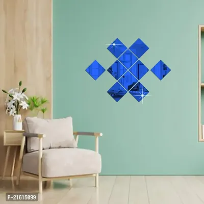 DeCorner- 10 Very Big Square Blue Mirror Wall Stickers for Wall Size (15x15) Cm Acrylic Mirror for Wall Stickers for Bedroom | Bathroom | Living Room Decoration Items (Pack of -A-10VeryBigSquareBlue)