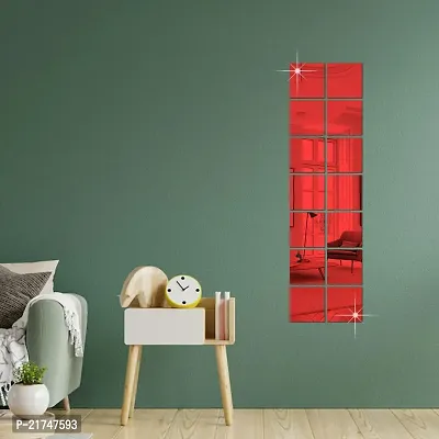 14 Big Square Red Mirror for Wall Stickers Large Size (15x15) Cm Acrylic Mirror Wall Decor Sticker for Bathroom Mirror |Bedroom | Living Room Decoration Items