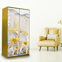 Self Adhesive Almirah Stickers, Wall Stickers, Decorative Sticker Wallpaper for Home Wardrobe Doors (GoldenDeerAlmira) PVC Vinyl Size Large (39 x 84 Inch)-thumb2