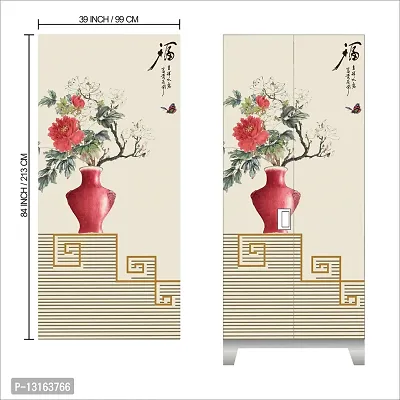 Self Adhesive Almirah Stickers, Wall Stickers, Decorative Sticker Wallpaper for Home Wardrobe Doors (ChiniPotAlmira) PVC Vinyl Size Large (39 x 84 Inch)-thumb2