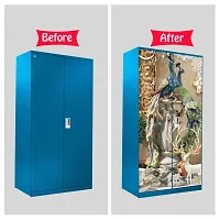 Self Adhesive Almirah Stickers, Wall Stickers, Decorative Sticker Wallpaper for Home Wardrobe Doors (ReindeerPeacockAlmira) PVC Vinyl Size Large (39 x 84 Inch)-thumb4