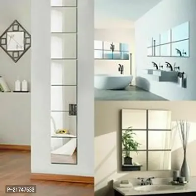 6 Big Square Silver Mirror for Wall Stickers Large Size (15x15) Cm Acrylic Mirror Wall Decor Sticker for Bathroom Mirror |Bedroom | Living Room Decoration Items