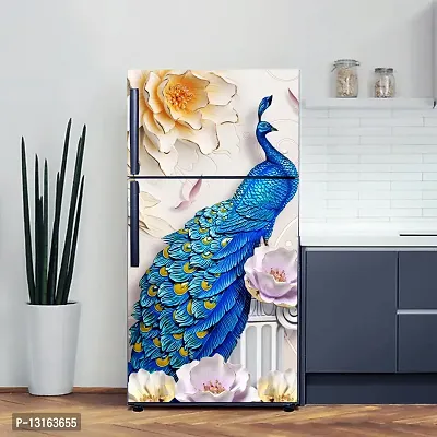 Self Adhesive Fridge Sticker Single/Double Door Full Size (160x60) Cm Fridge Stickers | Refrigerator Wall Stickers for Kitchen Decoration | Sticker for Fridge Door (BluePeacock)