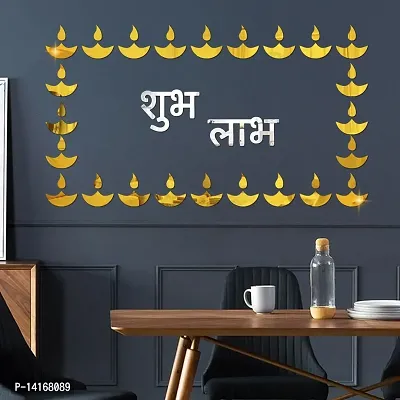 DeCorner Self Adhesive Diye Mirror Wall Stickers 3D Acrylic Stickers Decorative Mirror Stickers, Diya Sticker for Diwali Wall Of Home  Bedroom  Bathroom  Kitchen  Festivals Decoration Pack Of - 24DiyeGoldWithSubhLabhSilver