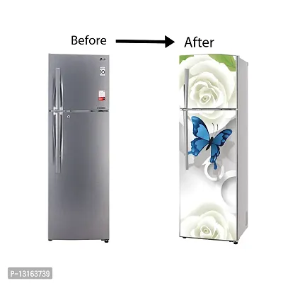 Self Adhesive Fridge Sticker Single/Double Door Full Size (160x60) Cm Fridge Stickers | Refrigerator Wall Stickers for Kitchen Decoration | Sticker for Fridge Door (WhiteGulab)-thumb5