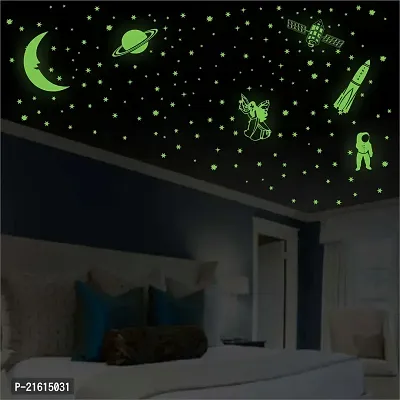 DeCorner Glow In the Dark Vinyl Fluorescent Night Glow Stickers in The Dark Star Space Wall Stickers | Radium Stickers For Bedroom T-Night Glow Radium Sheet (Pack of 134 Stars Big and Small, Green)-thumb4