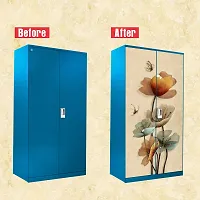 Self Adhesive Almirah Stickers, Wall Stickers, Decorative Sticker Wallpaper for Home Wardrobe Doors (OldButterflyOnFlowerAlmira) PVC Vinyl Size Large (39 x 84 Inch)-thumb3