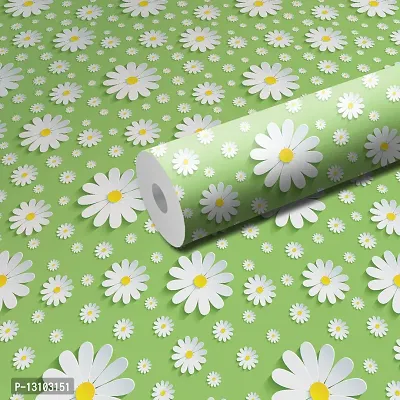 WALLWEAR - Self Adhesive Wallpaper For Walls And Wall Sticker For Home D&eacute;cor (GreenAndWhiteFlower) Extra Large Size (300x40cm) 3D Wall Papers For Bedroom, Livingroom, Kitchen, Hall, Office Etc Decorations