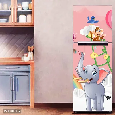 Self Adhesive Fridge Sticker Single/Double Door Full Size (160x60) Cm Fridge Stickers | Refrigerator Wall Stickers for Kitchen Decoration | Sticker for Fridge Door (ElephantRainbow)-thumb0