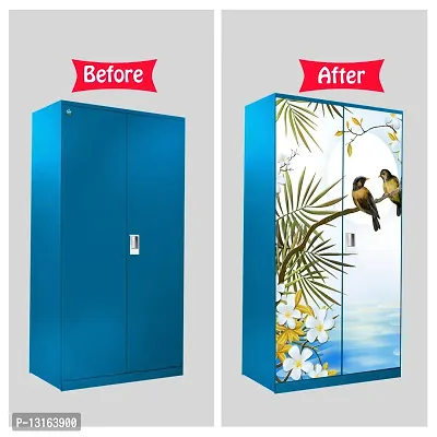 Self Adhesive Almirah Stickers, Wall Stickers, Decorative Sticker Wallpaper for Home Wardrobe Doors (LoveBirdAlmira) PVC Vinyl Size Large (39 x 84 Inch)-thumb5