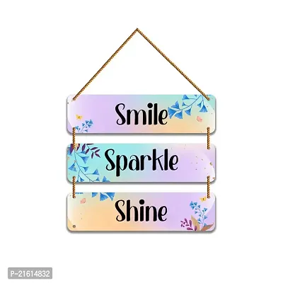 DeCorner Decorative Wooden Printed all Hanger | Wall Decor for Living Room | Wall Hangings for Home Decoration | Bedroom Wall Decor | Wooden Wall Hangings Home.(Smile Sparkle Shine)-thumb0