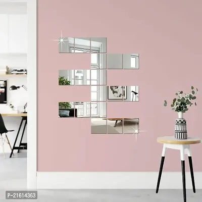 DeCorner- 18 Very Big Square Silver Mirror Wall Stickers For Wall Size (15x15)Cm Acrylic Mirror For Wall Stickers for Bedroom | Bathroom | Living Room Decoration Items (Pack of -18VeryBigSquareSilver)-thumb0