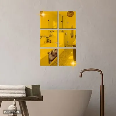 DeCorner- 6 Very Big Square Gold Mirror Wall Stickers for Wall Size (15x15) Cm Acrylic Mirror for Wall Stickers for Bedroom | Bathroom | Living Room Decoration Items (Pack of -6VeryBigSquareGold)